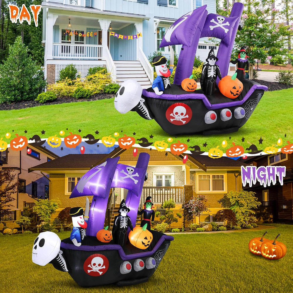 Halloween Inflatable Pirate Ship Outdoor Decor with LED Light