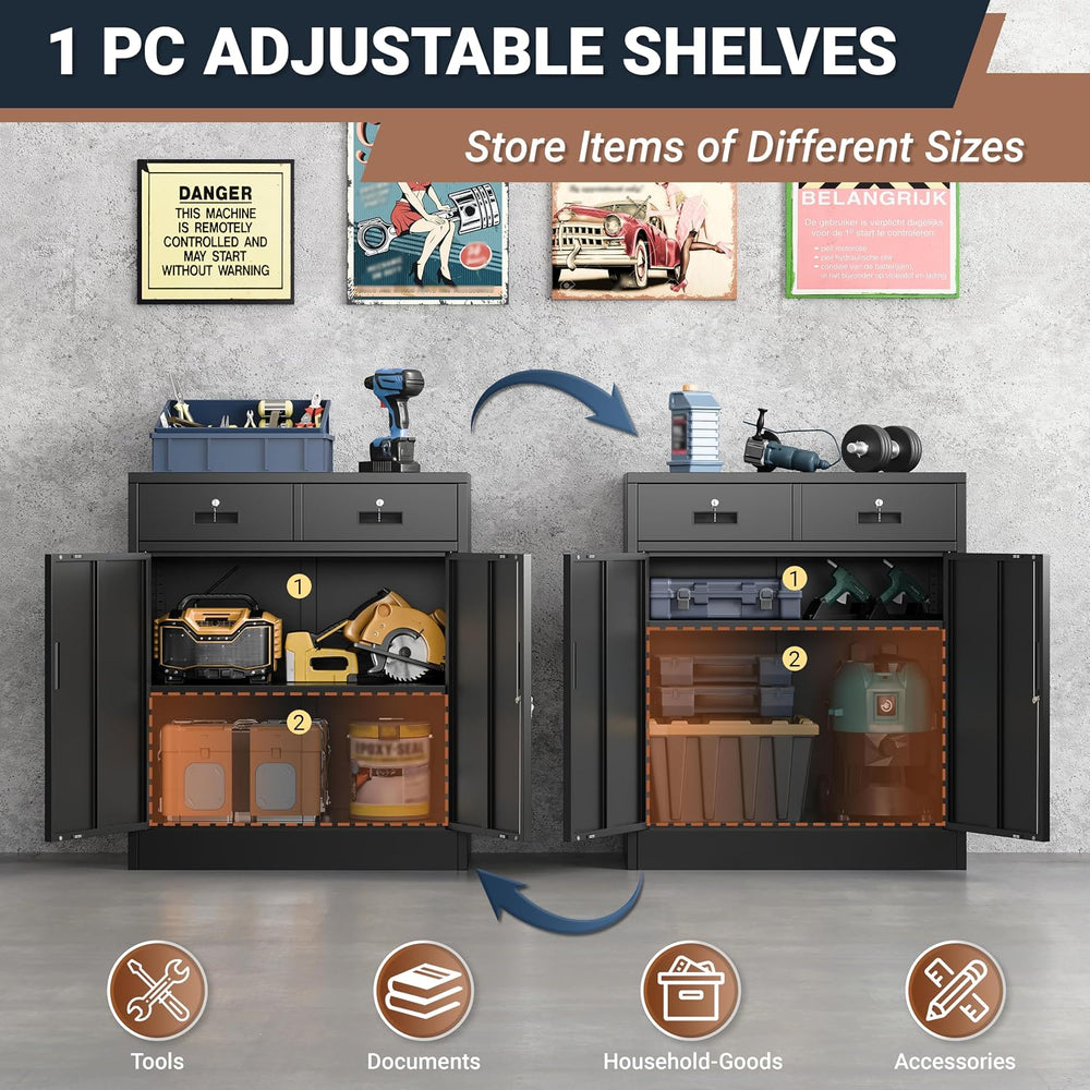 BESFUR Metal Storage Cabinet, Garage Storage Cabinet with 2 Drawers and Adjus...