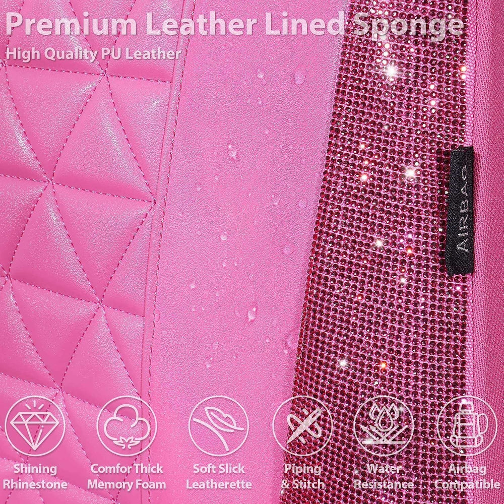 CAR PASS Hot Pink Bling Diamond Leather Car Seat Covers Full Sets, Waterproof...