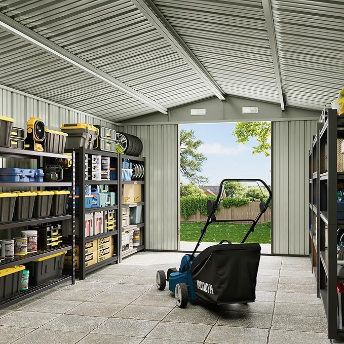 10x12 FT Outdoor Storage Shed Heavy-Duty Galvanized Steel Metal Garden Shed