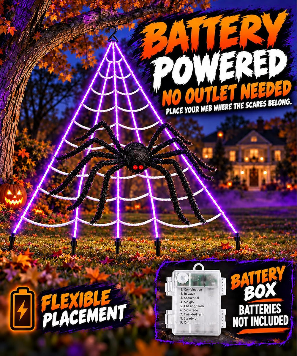 Giant Lighted Spider Web Halloween Decorations, 16.4 FT Web with 250 Purple L...
