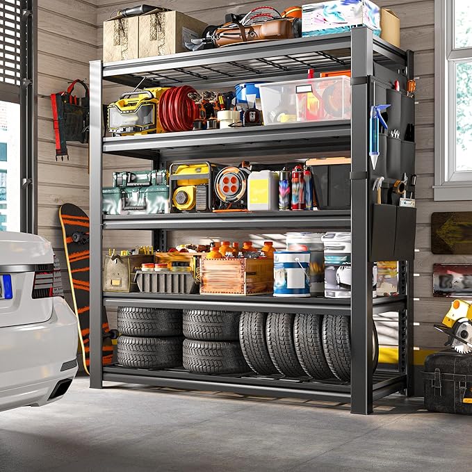 REIBII Storage Shelves, Heavy Duty Garage Shelving Load 2500LBS, 5-Tier Garage
