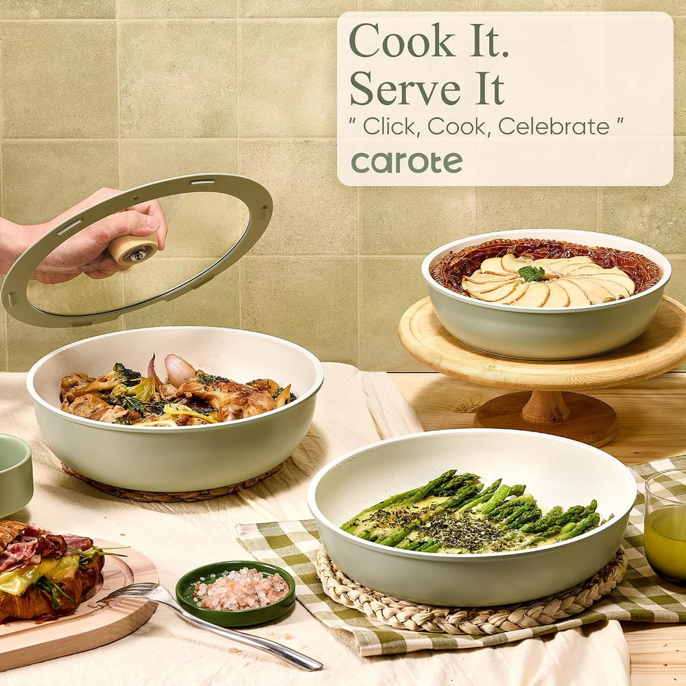 CAROTE 19pcs Pots and Pans Set Non Stick, Detachable Handle Cookware, Green