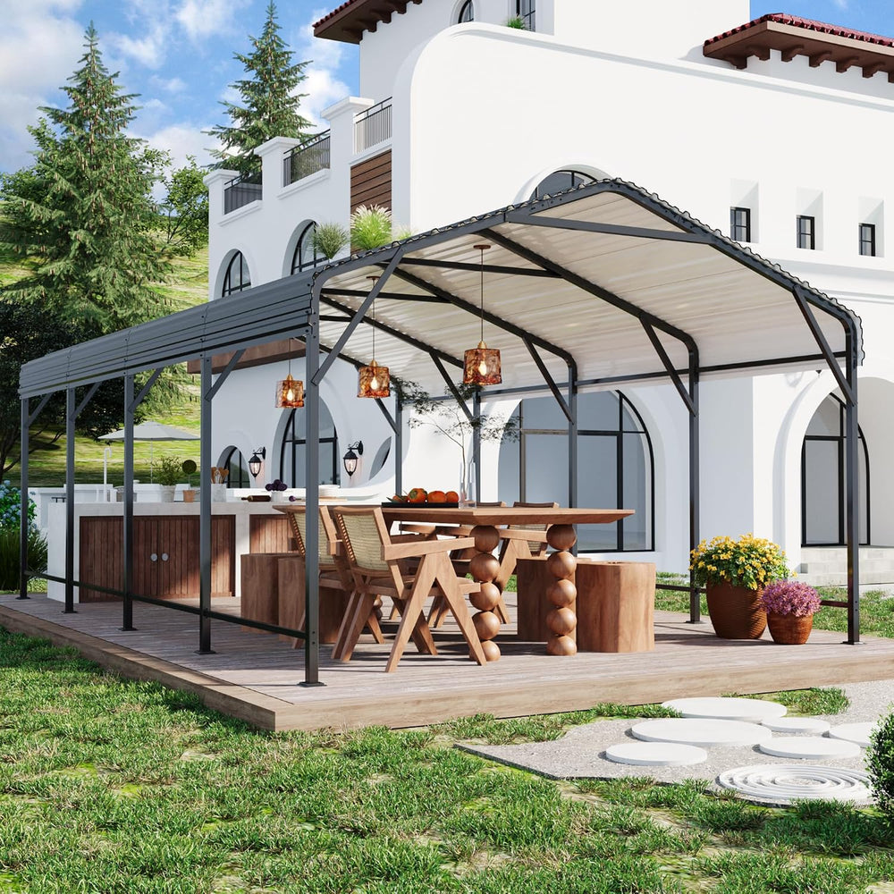 Polar Aurora 12x20 FT Metal Carport, Car Port with Enhanced Base