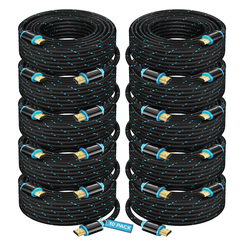 Maximm HDMI Cable 12ft 10-Pack, 4K 60Hz, Braided, 18Gbps, HDMI 2.0