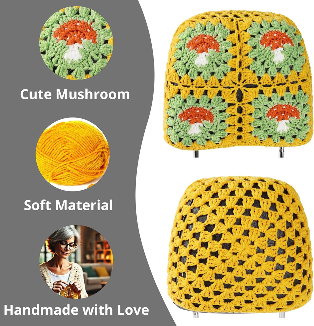 2PCS Crochet Seat Headrest Cover,Car Head Rest Protector,Cute Mushroom Car Ac...
