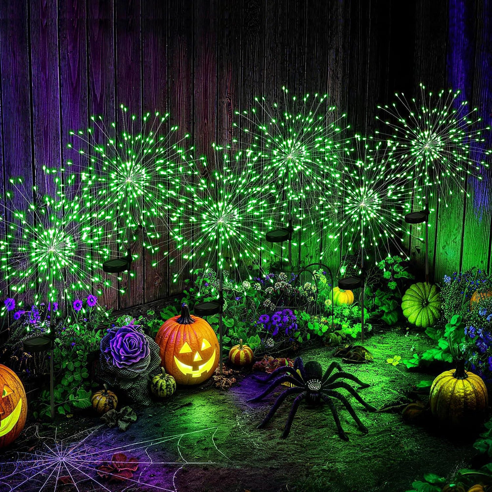 PEVOROS Solar Halloween Firework Garden Lights Outdoor, Green, 6 Pack