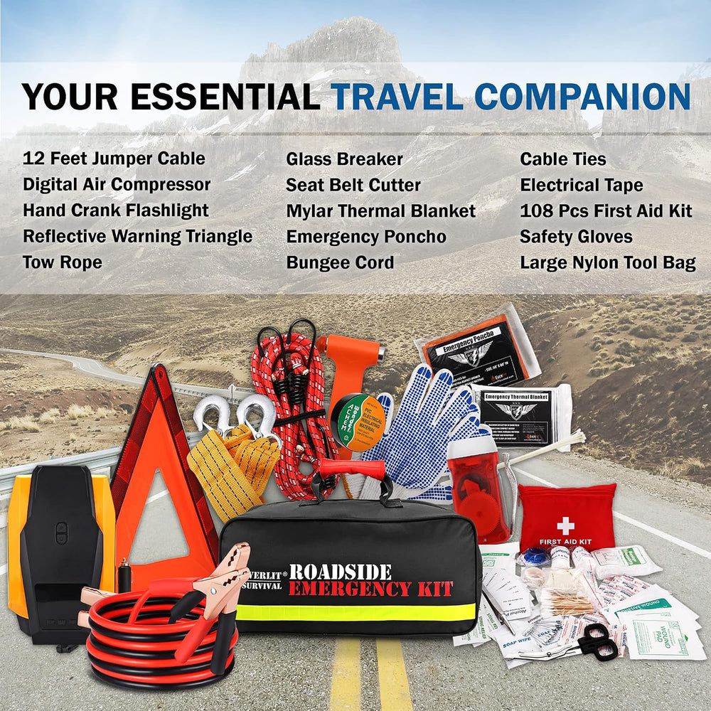 Everlit Survival Car Emergency Kit, Roadside Safety Tool Kit with Gloves,Digi...
