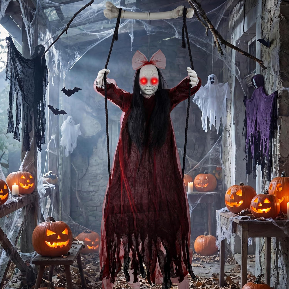 Halloween Decorations Outdoor, Creepy 57โ Hanging Swinging Ghost Doll Girl, S...