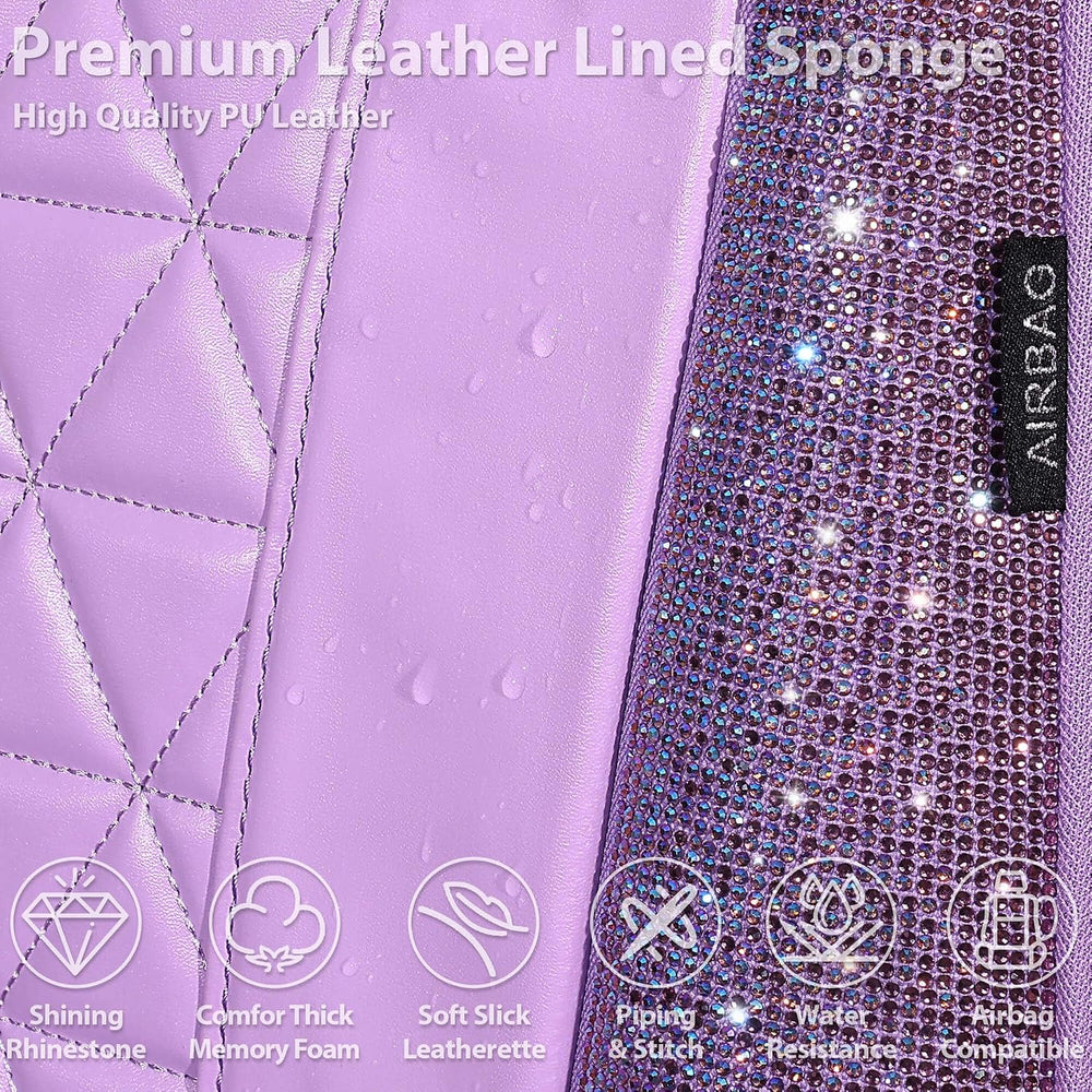 CAR PASS Light Purple Bling Diamond Leather Car Seat Covers Full Sets, Waterp...