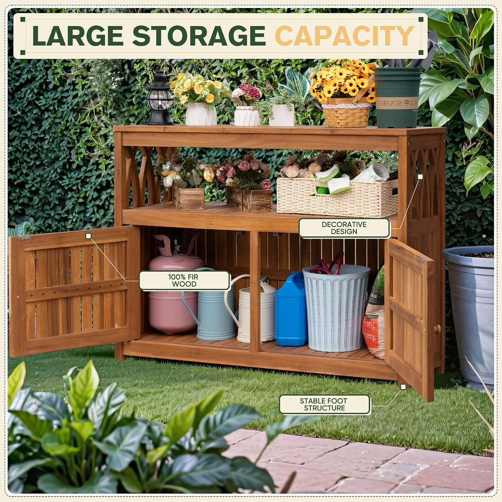 Greesum 2โTier Acacia Wood Outdoor Storage Cabinet with 2 Magnetic Doors
