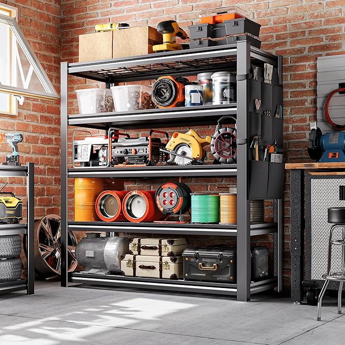 REIBII Storage Shelves, Heavy Duty Garage Shelving Load 2500LBS, 5-Tier Garage
