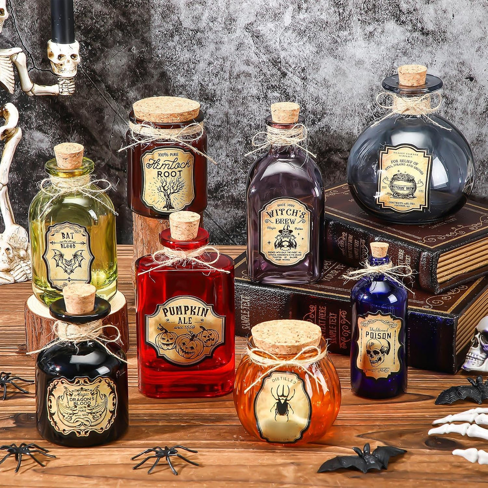 LemonRoad 8 Pcs Potion Bottles Halloween Decoration Glass with Cork, Gothic