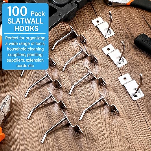 Moxweyeni 100 Pcs Heavy Duty Slatwall Panel Hooks Hanging Metal Slat Wall