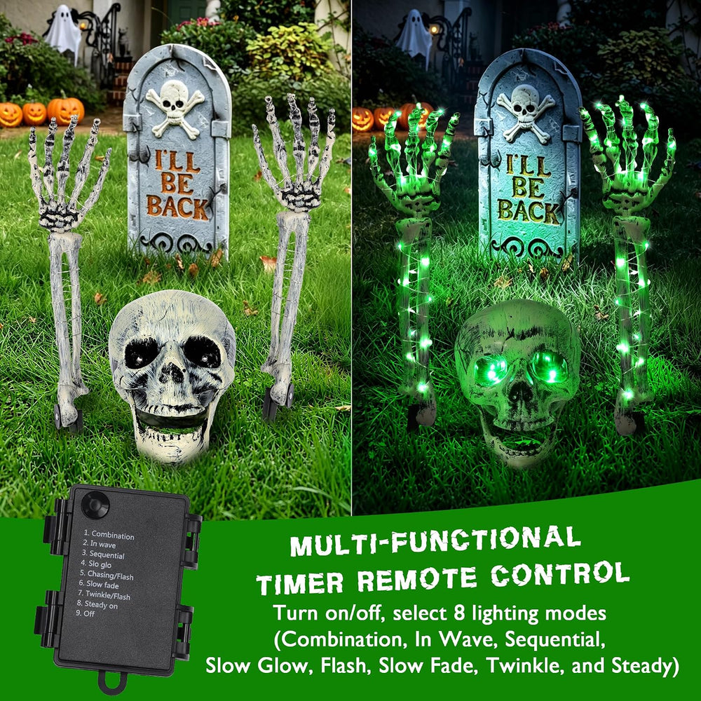 Halloween Skeleton Decorations Outdoor, Light Up Skull Head & Skeleton Ha...