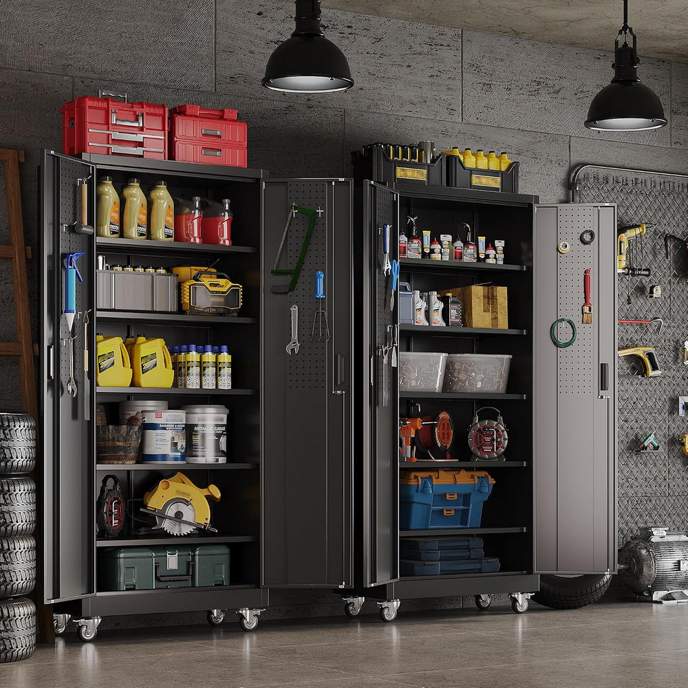 SUXXAN 71"x32"Wx16 D Metal Garage Storage Cabinet with Wheels,Black