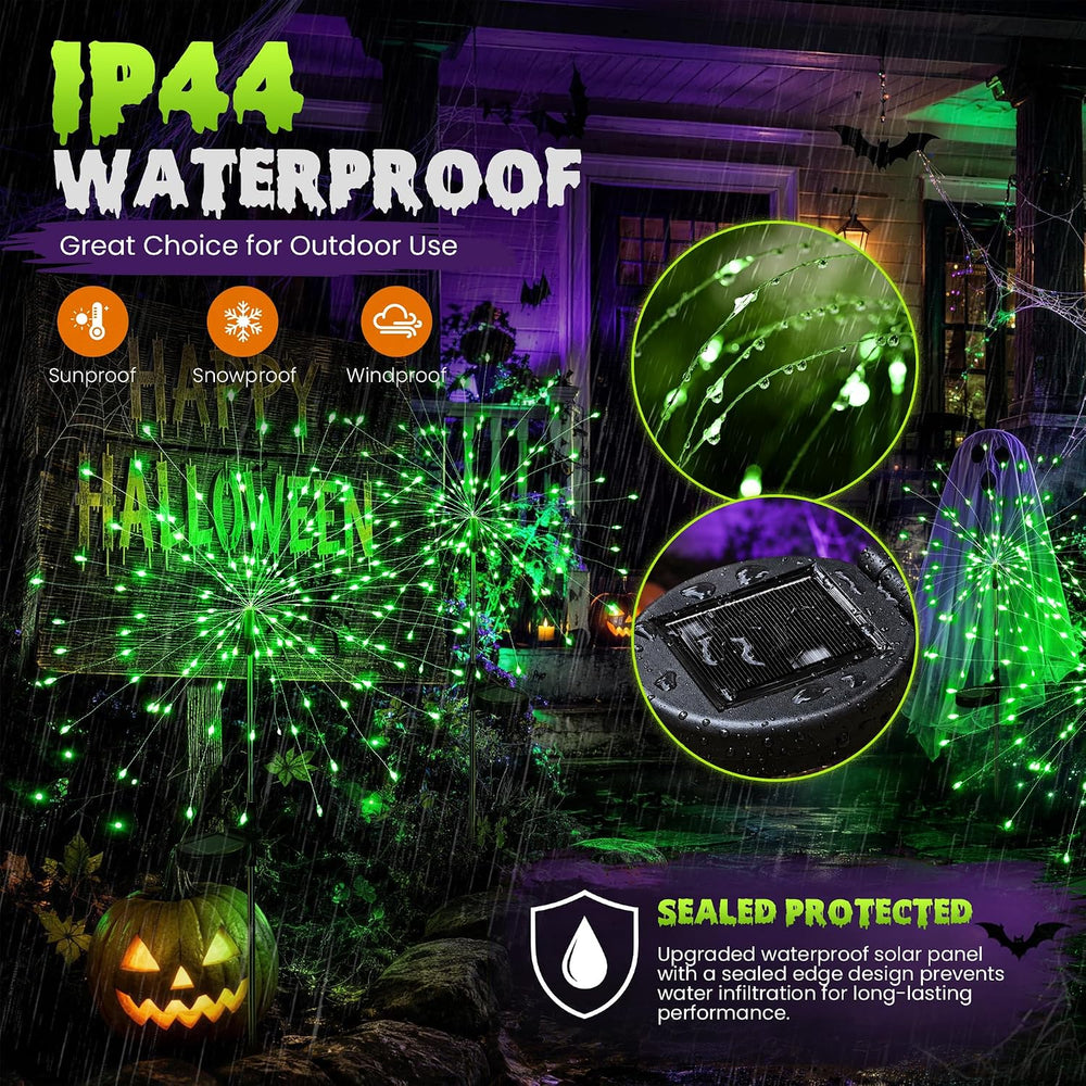 PEVOROS Solar Halloween Firework Garden Lights Outdoor, Green, 6 Pack