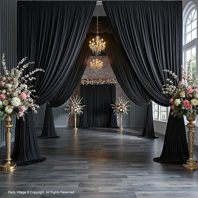 PartyVillage 30ftร15ft Black Backdrop Curtain for Halloween Parties, 6 Panels...