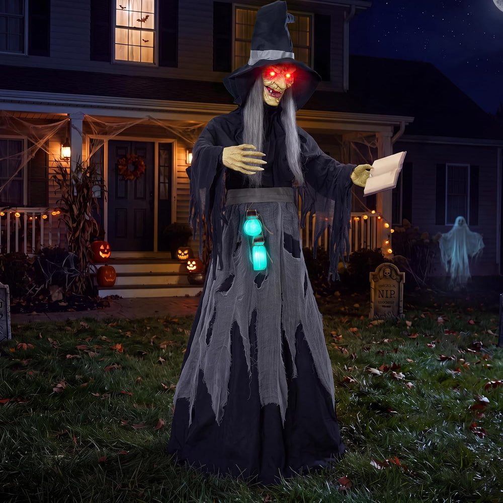 JOYIN Halloween Decorations Outdoor Life-Size Scary Animated Witch with Spell...