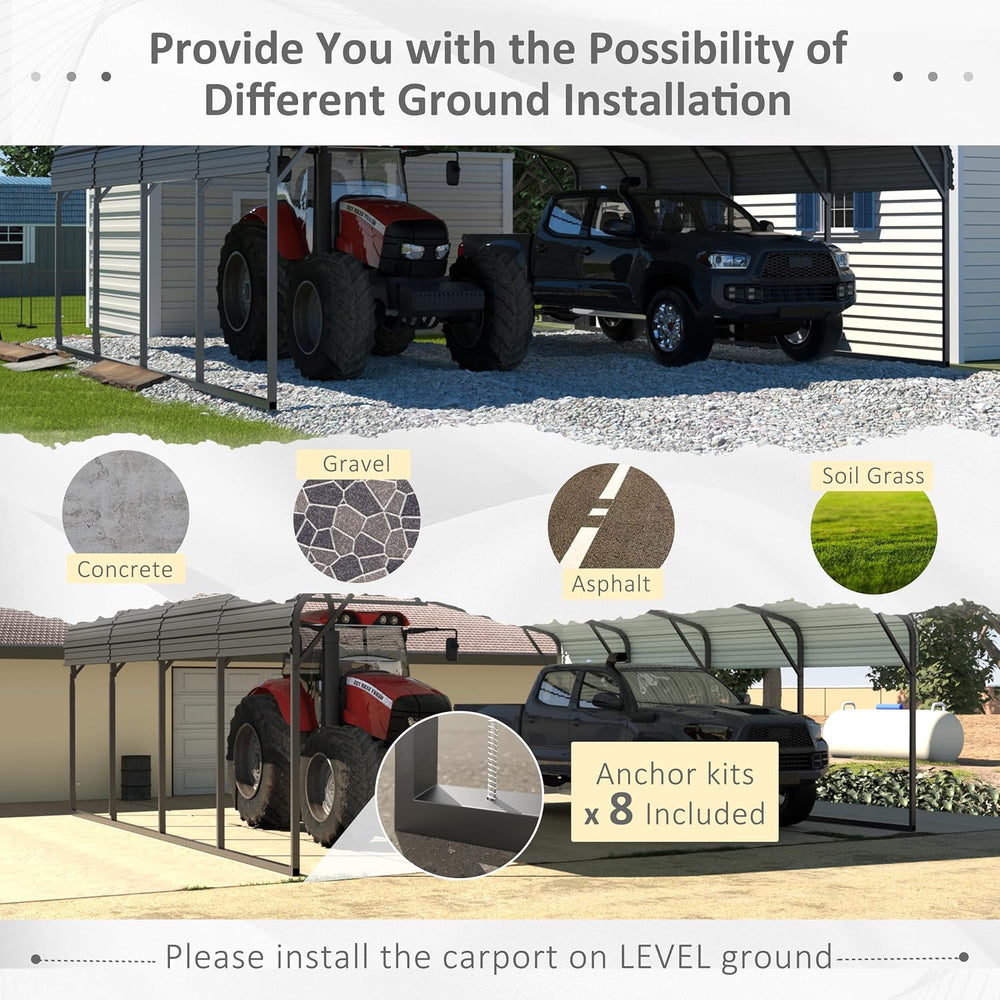 20'x20' Carport, Heavy Duty Metal Carport with Alloy Steel Roof, Car ...