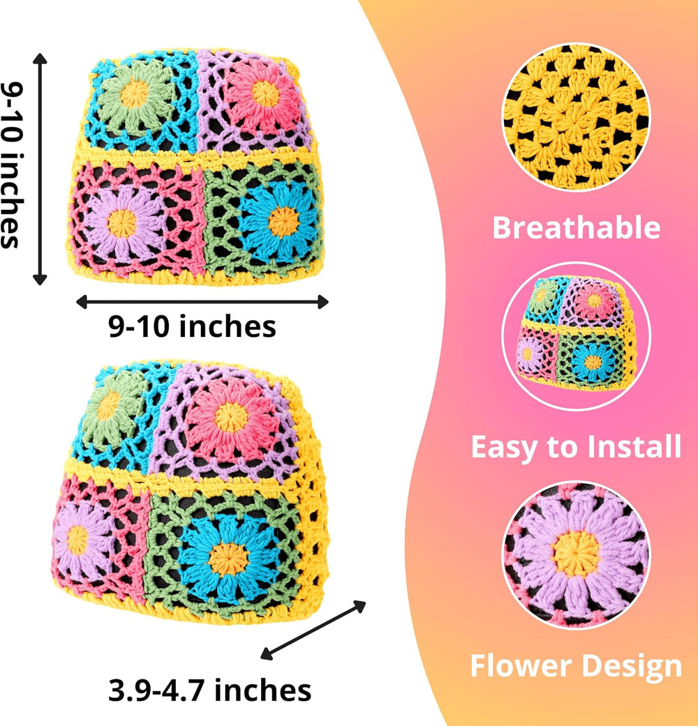 Crochet Seat Headrest Cover, Car Head Rest Protector, Cute Sunflower Car Acce...