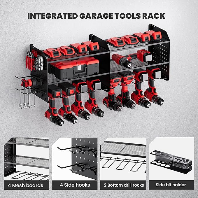 TRZZ 2-in-1 Power Tool Organizer Wall Mount, 3-Layer Drill Holder