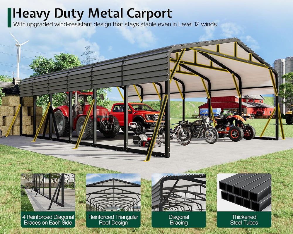 Jocisland 20x30 FT Heavy Duty Metal Carport for Multiple Vehicles