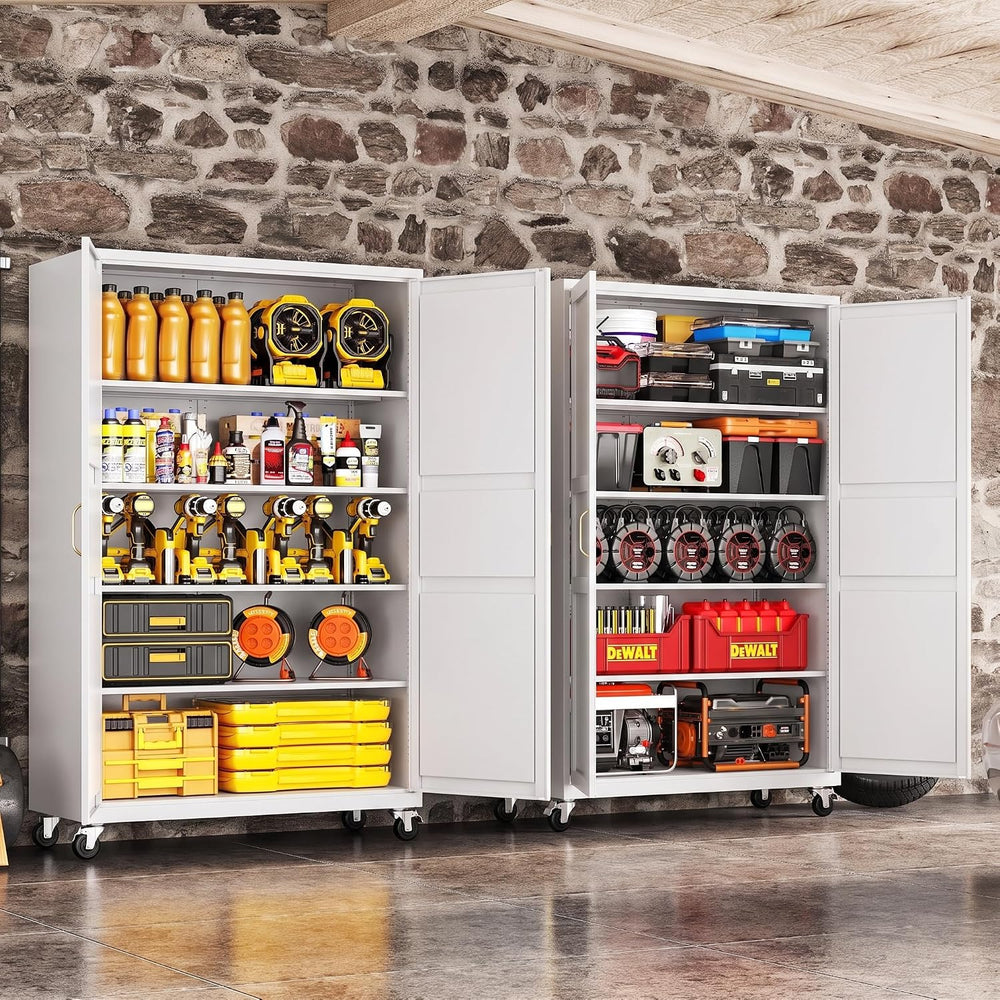Metal Garage Storage Cabinet with Wheels, Wide & Deep Storage Cabinet wit...