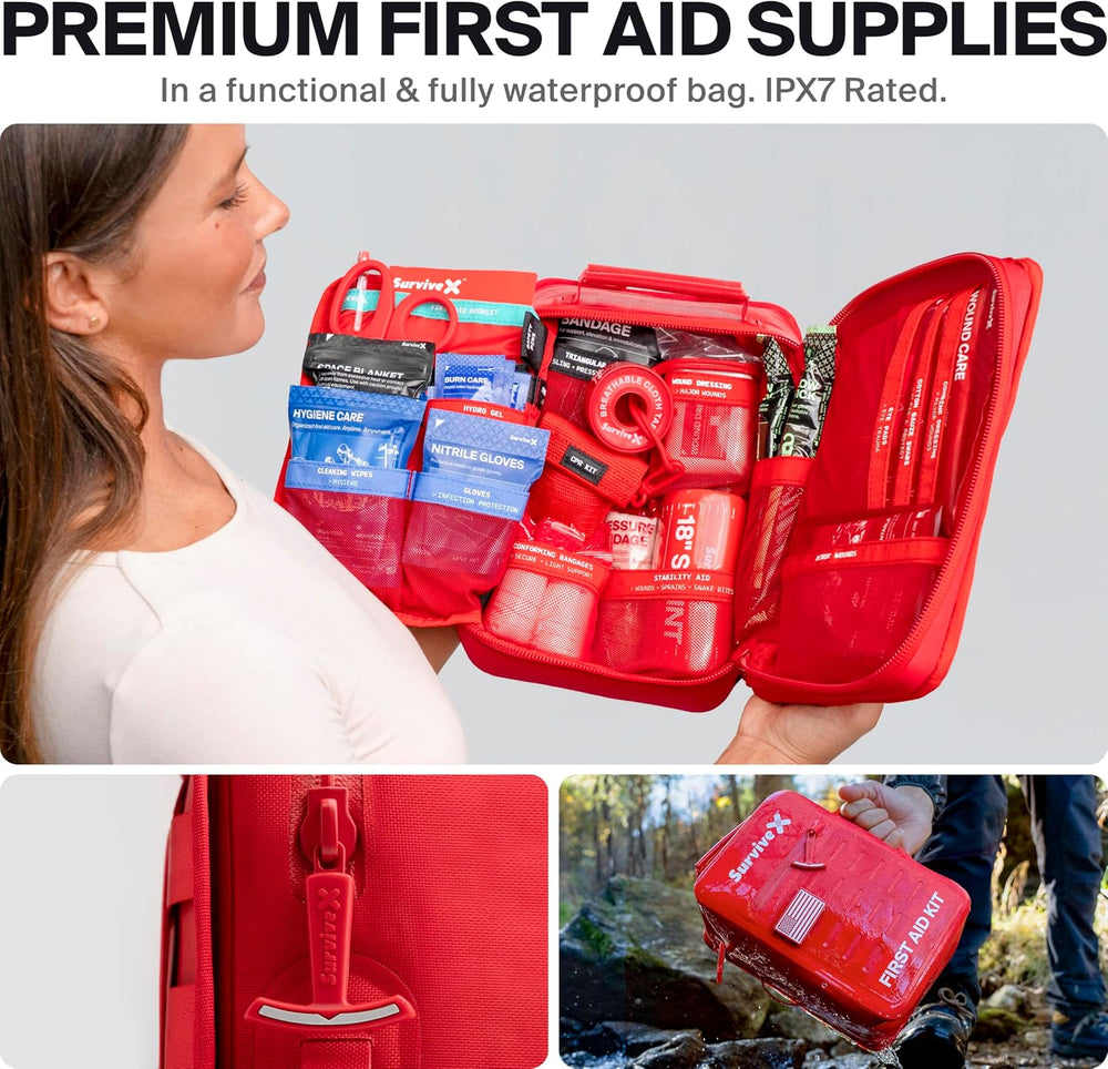 SurviveX Waterproof First Aid Kit, Emergency Kit for 3-4 People