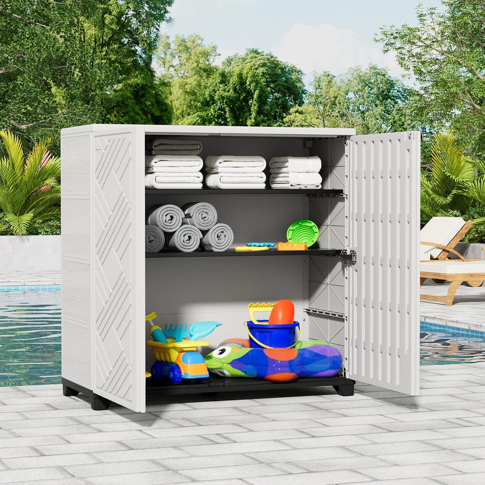 KINYING Outdoor Storage Cabinet Waterproof, 60 Gallon Resin Outdoor Storage S...