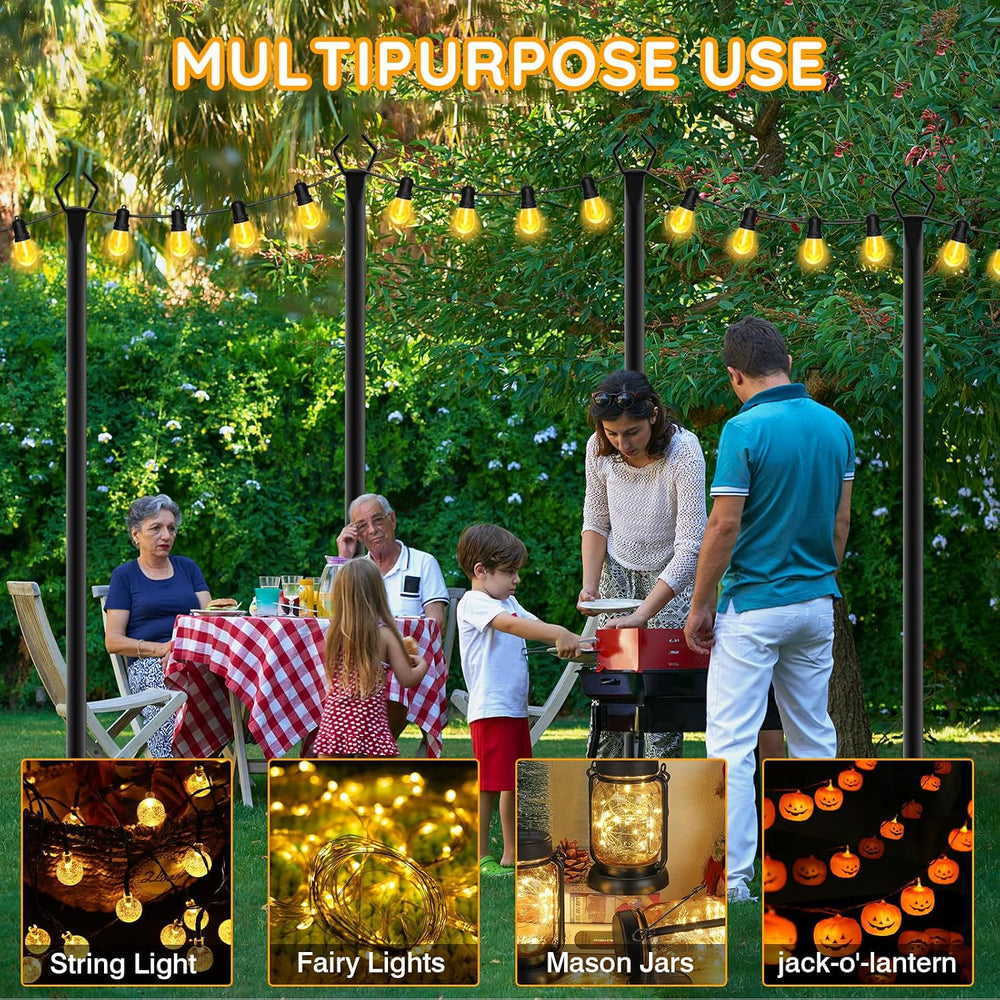 AHRLHR 6 Pack String Light Poles, Outdoor String Light Pole 10 ft Forked Meta...
