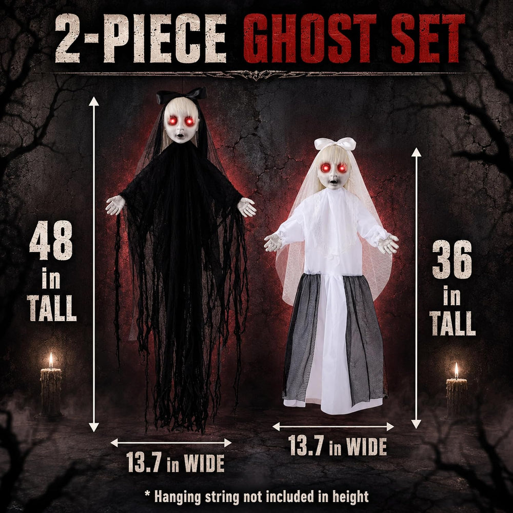 2 PCS Hanging Halloween Decorations Twin Sisters with LED Eyes & Sound