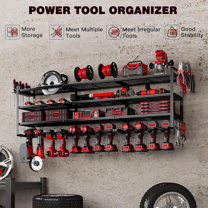 48" Large Power Tools Organizer Wall Mount, 12 Drill Holder