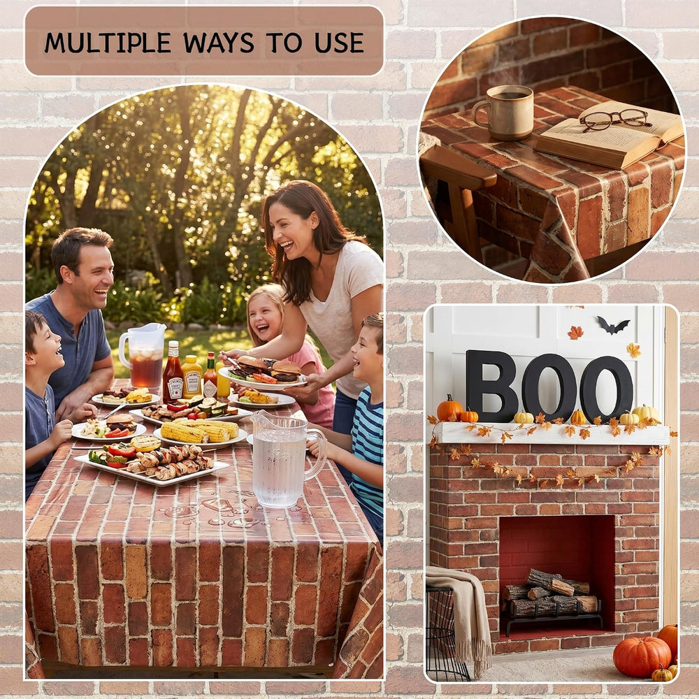 100FT x 54IN Halloween Red Brick Tablecloth Roll with Slide Cutter Box