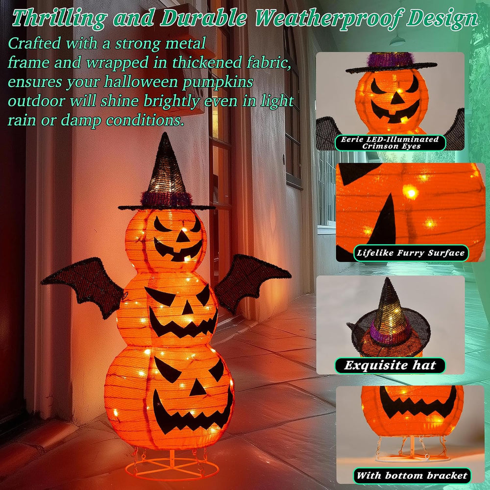 3FT-Halloween Decorations Outdoor โ 37 Inch Collapsible Pumpkin Man with 40 L...