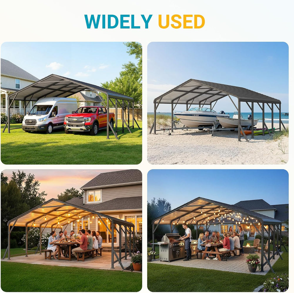 Wisteria Lane 20' x 20' Metal Carport, Heavy Duty Metal Carport for O...
