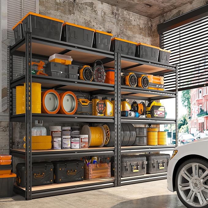 REIBII 2000LBS Garage Shelving Heavy Duty 72''H Storage Shelves 5 Tie...