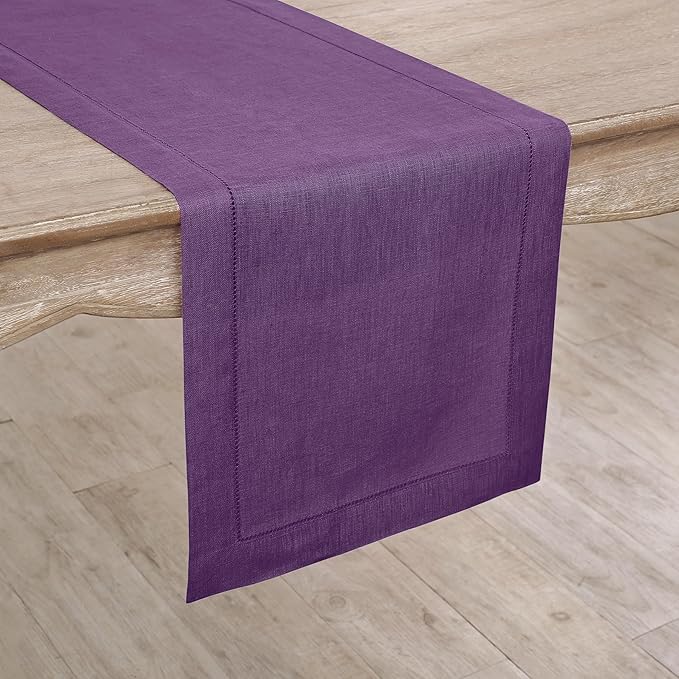 Solino Home Linen Table Runner 90 Inches Long - Classic Hemstitch 100% Pure L...