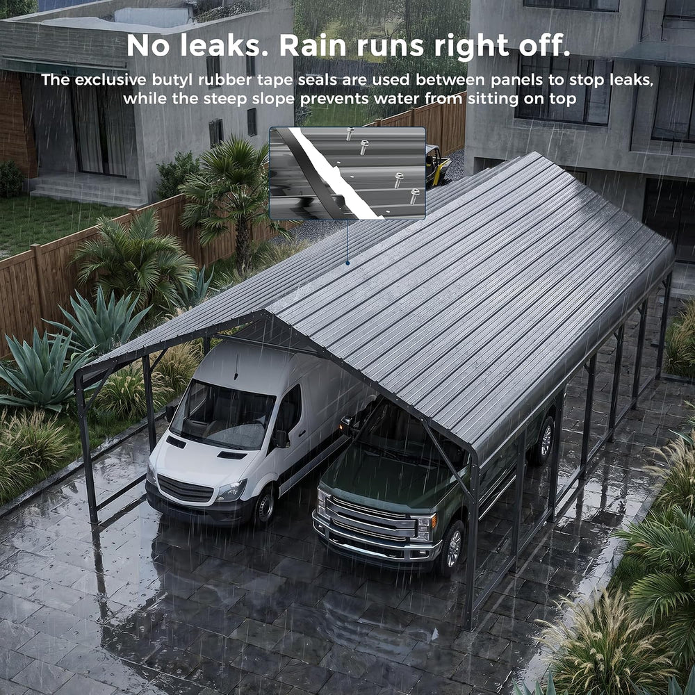 HOMSHADE 20x30FT Heavy Duty Metal Carport with 132ยฐSteep Anti-Pooling Roof