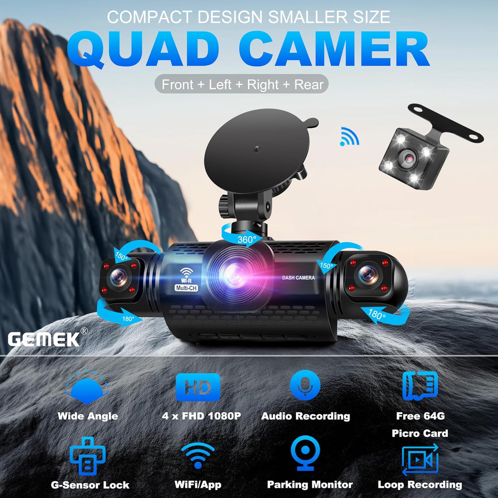 360 Degree View 4 Channel Dash Cam 5G WiFi & App Control, GEMEK 2K Front ...
