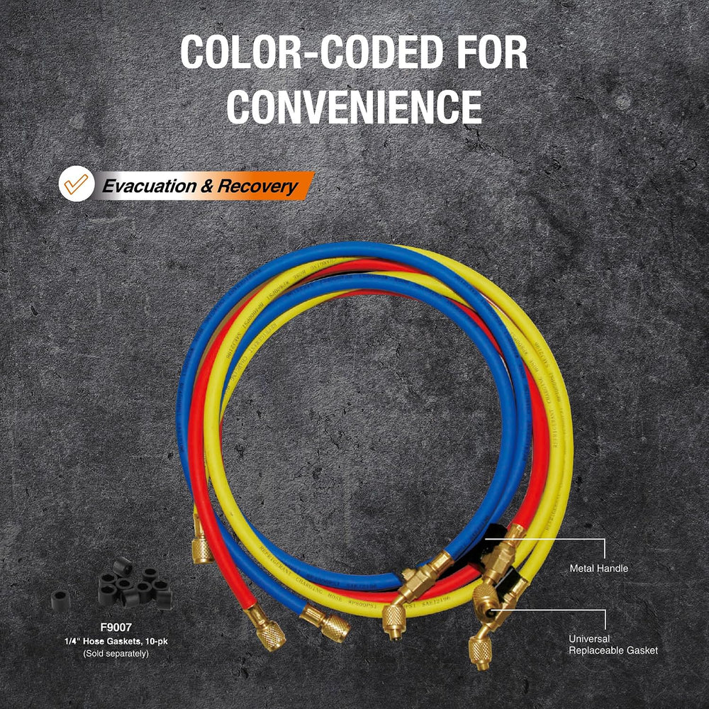 NAVAC NH5SC HVAC Charging Hoses with Ball Valves - 5 ft, 3-Color Kit