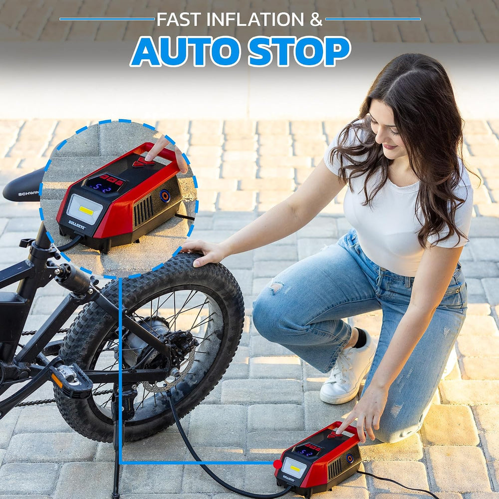 Bullseye 12V DC Car Tire Inflator Portable Air Compressor - Rapid 2 Minute In...
