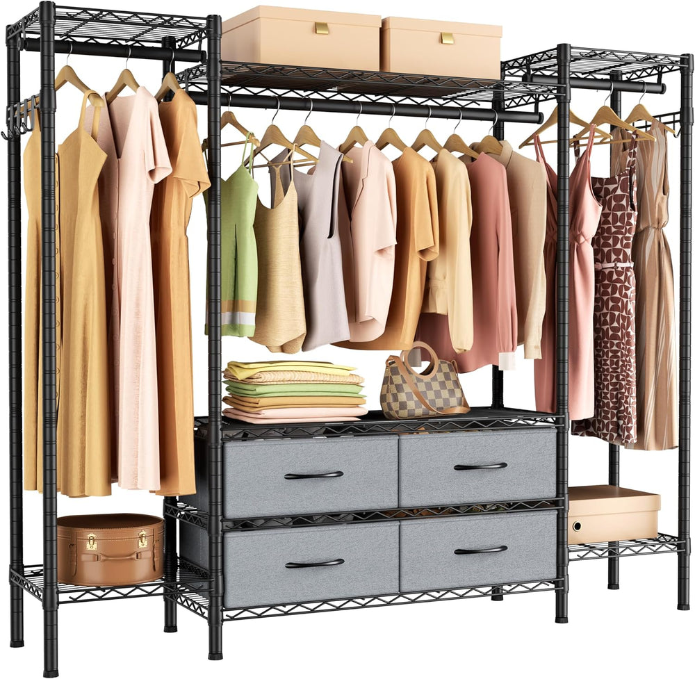 Golpart Heavy Duty Clothes Rack Metal Wardrobe with Adjustable Wire Shelves