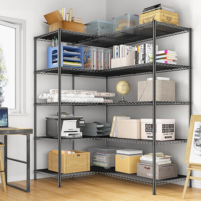 52.36" W Storage Shelves Metal Shelving Unit Load 1400LBS 5 Tier Wire Ra...