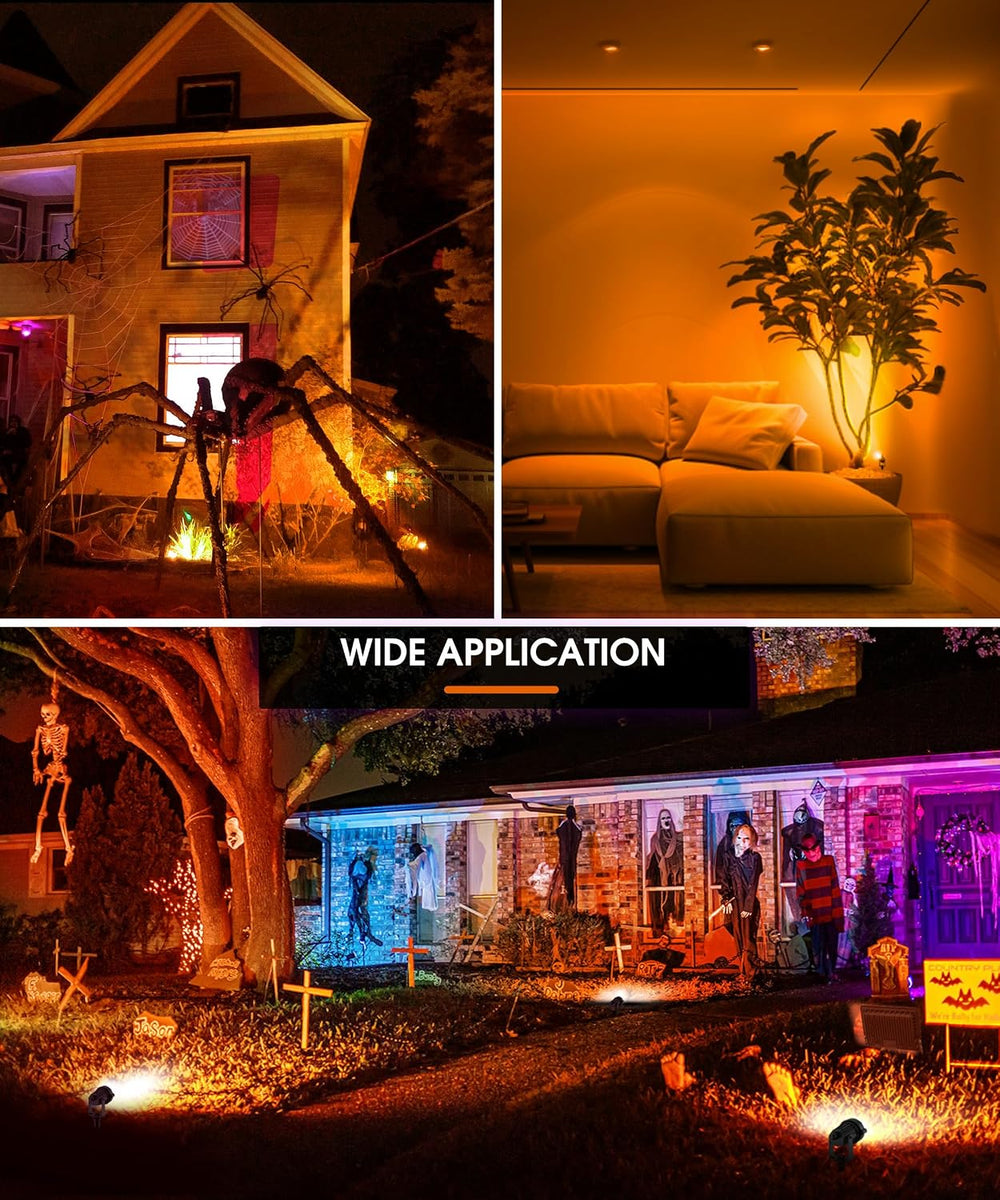L LOHAS LED Orange Halloween Lights Outdoor Spotlight Dusk to Dawn Plug in