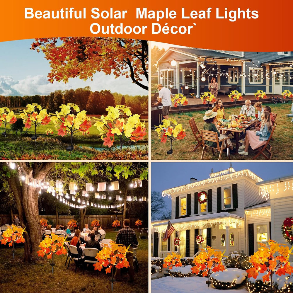 4Pack Fall Solar Lights Outdoor Decorative, Waterproof 80Led Orange Fall Ligh...