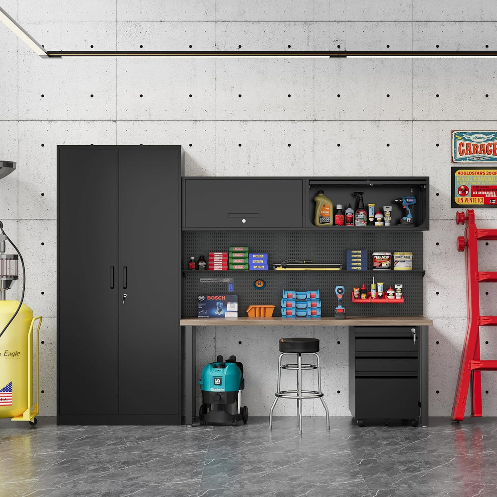 Fesbos Metal Storage Cabinet Black Wall Cabinets with Locking Door - Wall Mou...