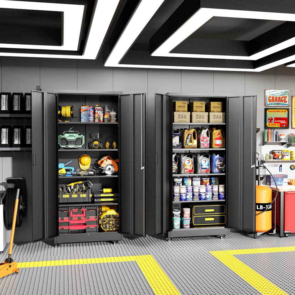 73" Storage Cabinet with Wheels,Metal Rolling Garage Cabinet with Lockin...