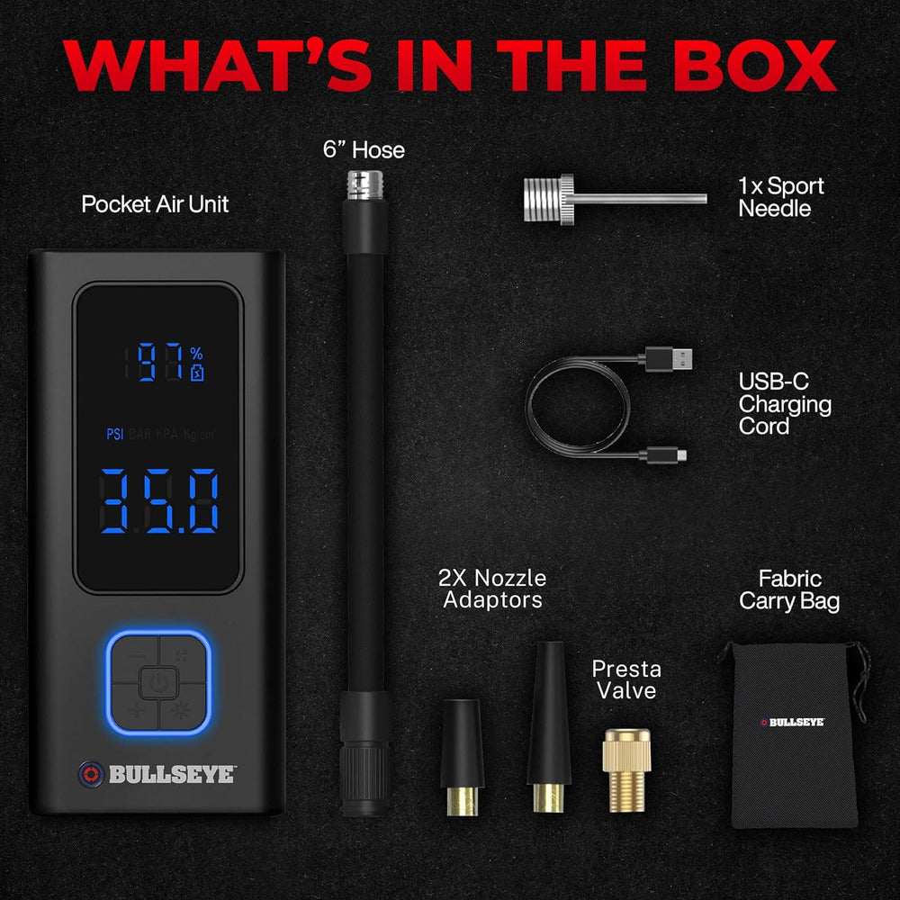POCKET AIR by BULLSEYE Tire Inflator Portable Air Compressor, 4000MAH