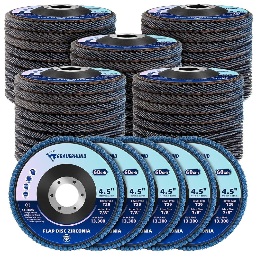 50 Pack Flap Discs 60 Grit 4 1/2" x 7/8" for Angle Grinder, T29 Fla...